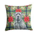 Blue Neapolitan Mastiff Christmas PoinsettIas Decorative Throw Pillow 14x14 Indoor Outdoor Accent Cushion, Fabric Cover with Insert for Sofa, Bed, Porch & Living Room