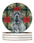 Blue Neapolitan Mastiff Christmas PoinsettIas Large Sandstone Coasters Pack of 4 Absorbent Round Coasters Decor Gifts for Men or Women, 4 in, Multicolor