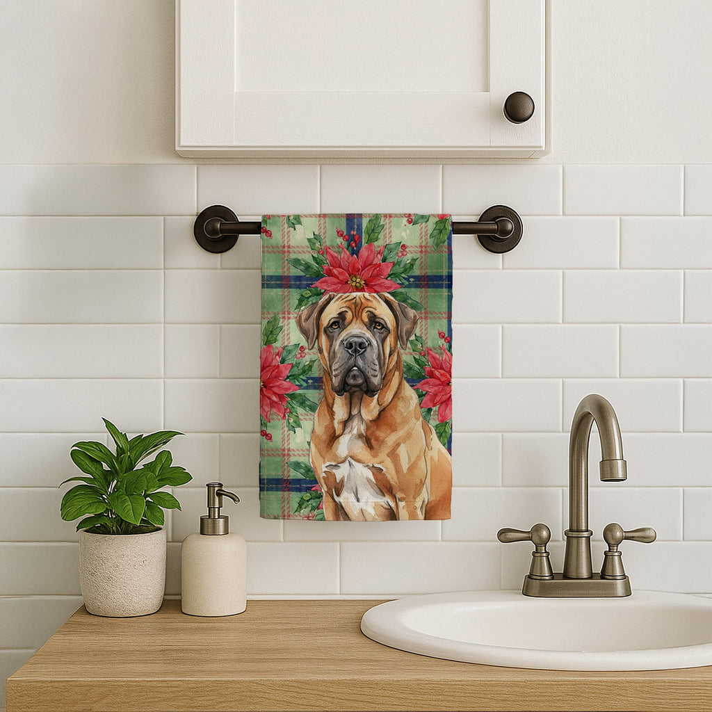 Neapolitan Mastiff Christmas PoinsettIas Kitchen Towel Velour Plush Front and Cotton Loop Back Machine Washable