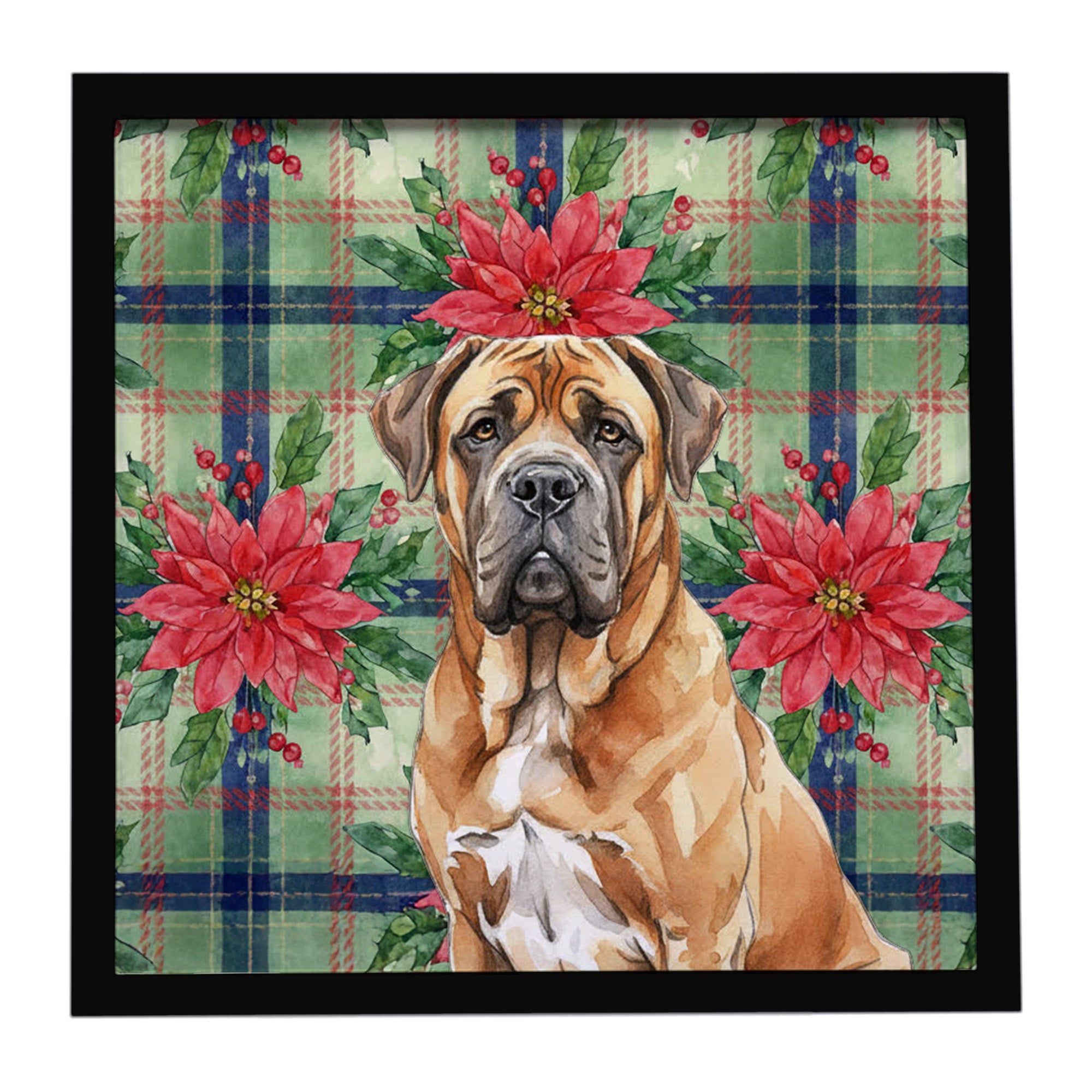 Neapolitan Mastiff Christmas PoinsettIas Framed Metal Print Bathroom, Kitchen, Office, Home Decor Wall Art Ready to Hang, Square, 8X8