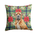 Neapolitan Mastiff Christmas PoinsettIas Decorative Throw Pillow 14x14 Indoor Outdoor Accent Cushion, Fabric Cover with Insert for Sofa, Bed, Porch & Living Room