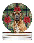 Neapolitan Mastiff Christmas PoinsettIas Large Sandstone Coasters Pack of 4 Absorbent Round Coasters Decor Gifts for Men or Women, 4 in, Multicolor