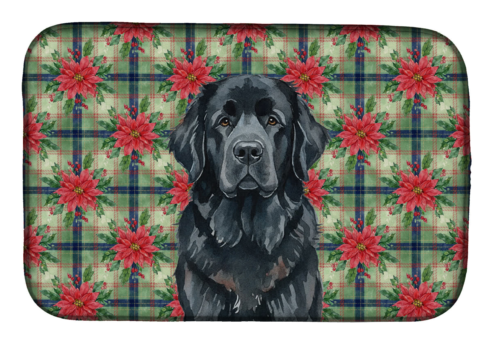 Black Newfoundland Christmas PoinsettIas Dish Drying Mat Absorbent Dish Drying Mat Pad for Kitchen Counter Dish Drainer Mat for Countertop, 14 x 21", Multicolor