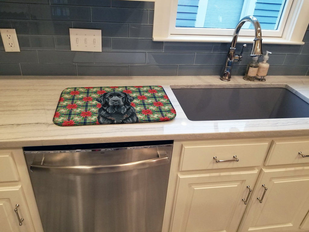 Black Newfoundland Christmas PoinsettIas Dish Drying Mat Absorbent Dish Drying Mat Pad for Kitchen Counter Dish Drainer Mat for Countertop, 14 x 21", Multicolor