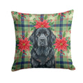 Black Newfoundland Christmas PoinsettIas Decorative Throw Pillow 18x18 Indoor Outdoor Accent Cushion, Fabric Cover with Insert for Sofa, Bed, Porch & Living Room