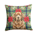 Brown Newfoundland Christmas PoinsettIas Decorative Throw Pillow 18x18 Indoor Outdoor Accent Cushion, Fabric Cover with Insert for Sofa, Bed, Porch & Living Room