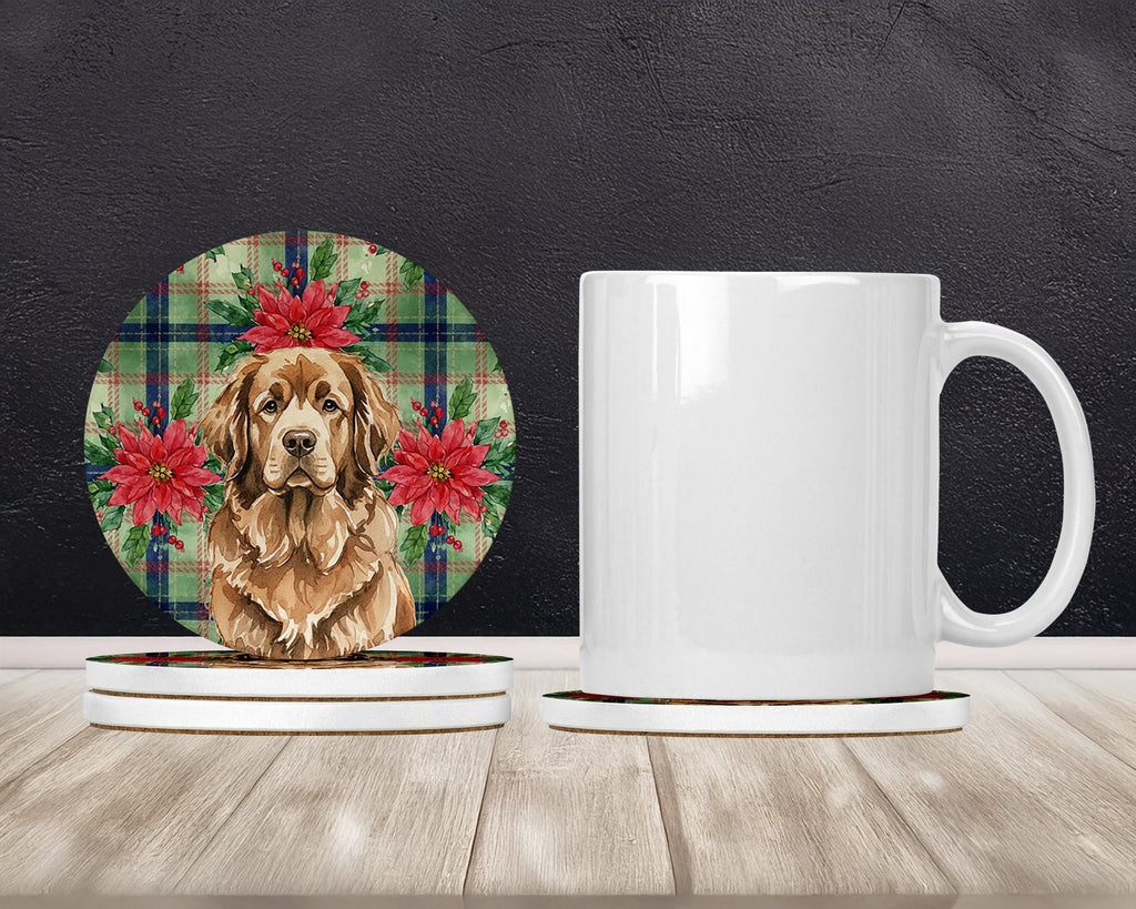 Brown Newfoundland Christmas PoinsettIas Large Sandstone Coasters Pack of 4 Absorbent Round Coasters Decor Gifts for Men or Women, 4 in, Multicolor