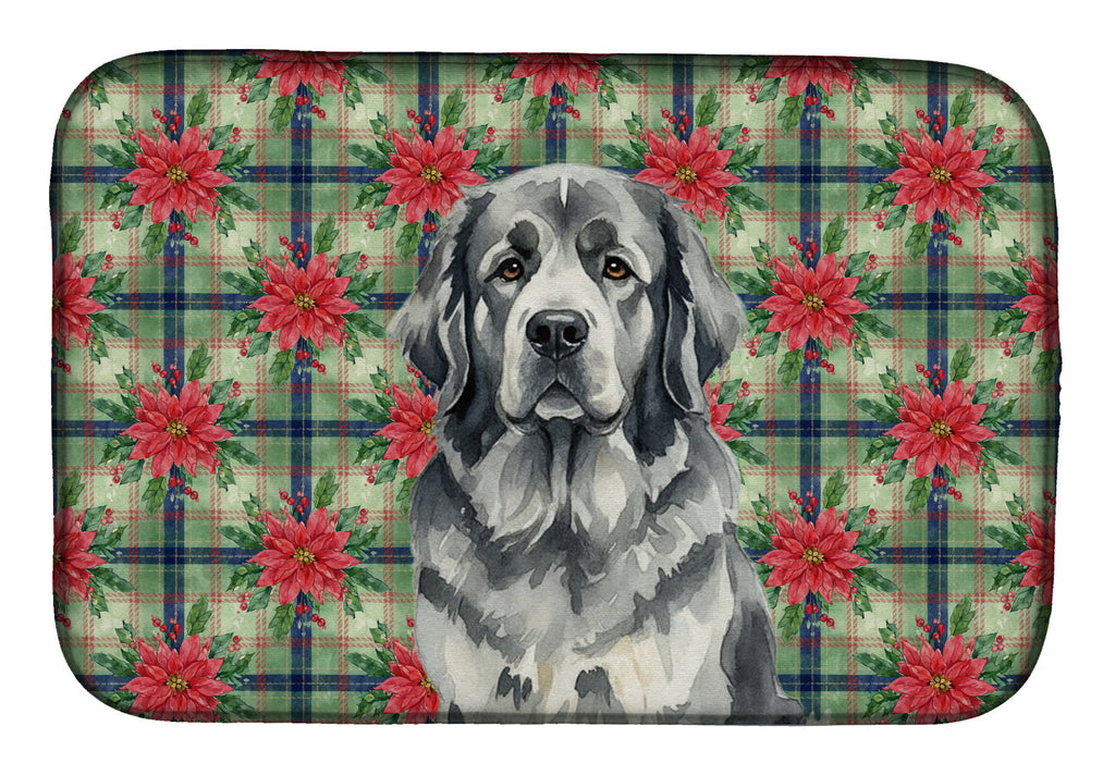 Gray Newfoundland Christmas PoinsettIas Dish Drying Mat Absorbent Dish Drying Mat Pad for Kitchen Counter Dish Drainer Mat for Countertop, 14 x 21", Multicolor