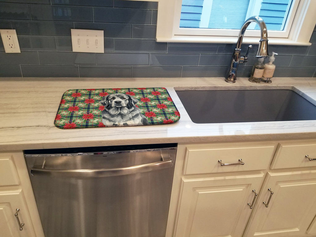 Gray Newfoundland Christmas PoinsettIas Dish Drying Mat Absorbent Dish Drying Mat Pad for Kitchen Counter Dish Drainer Mat for Countertop, 14 x 21", Multicolor