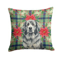 Gray Newfoundland Christmas PoinsettIas Decorative Throw Pillow 14x14 Indoor Outdoor Accent Cushion, Fabric Cover with Insert for Sofa, Bed, Porch & Living Room
