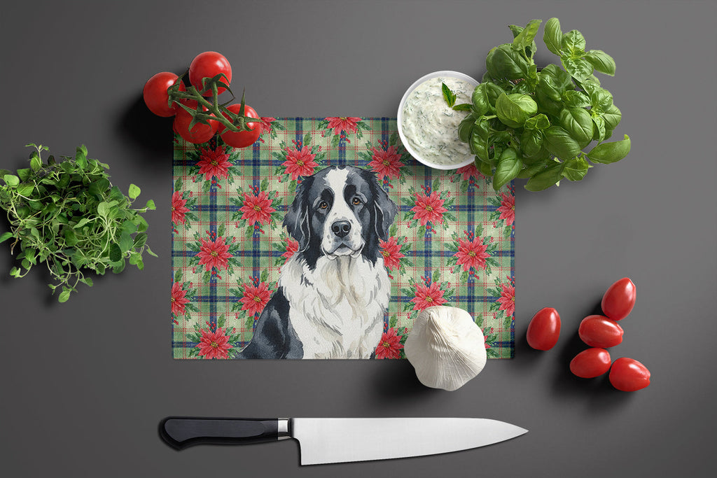Landseer Newfoundland Christmas PoinsettIas Cutting Board Tempered Glass Kitchen Cutting Surface, Heat Resistant Chopping, Non-Slip Feet, Food Prep & Serving