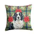 Landseer Newfoundland Christmas PoinsettIas Decorative Throw Pillow 18x18 Indoor Outdoor Accent Cushion, Fabric Cover with Insert for Sofa, Bed, Porch & Living Room