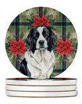 Landseer Newfoundland Christmas PoinsettIas Large Sandstone Coasters Pack of 4 Absorbent Round Coasters Decor Gifts for Men or Women, 4 in, Multicolor