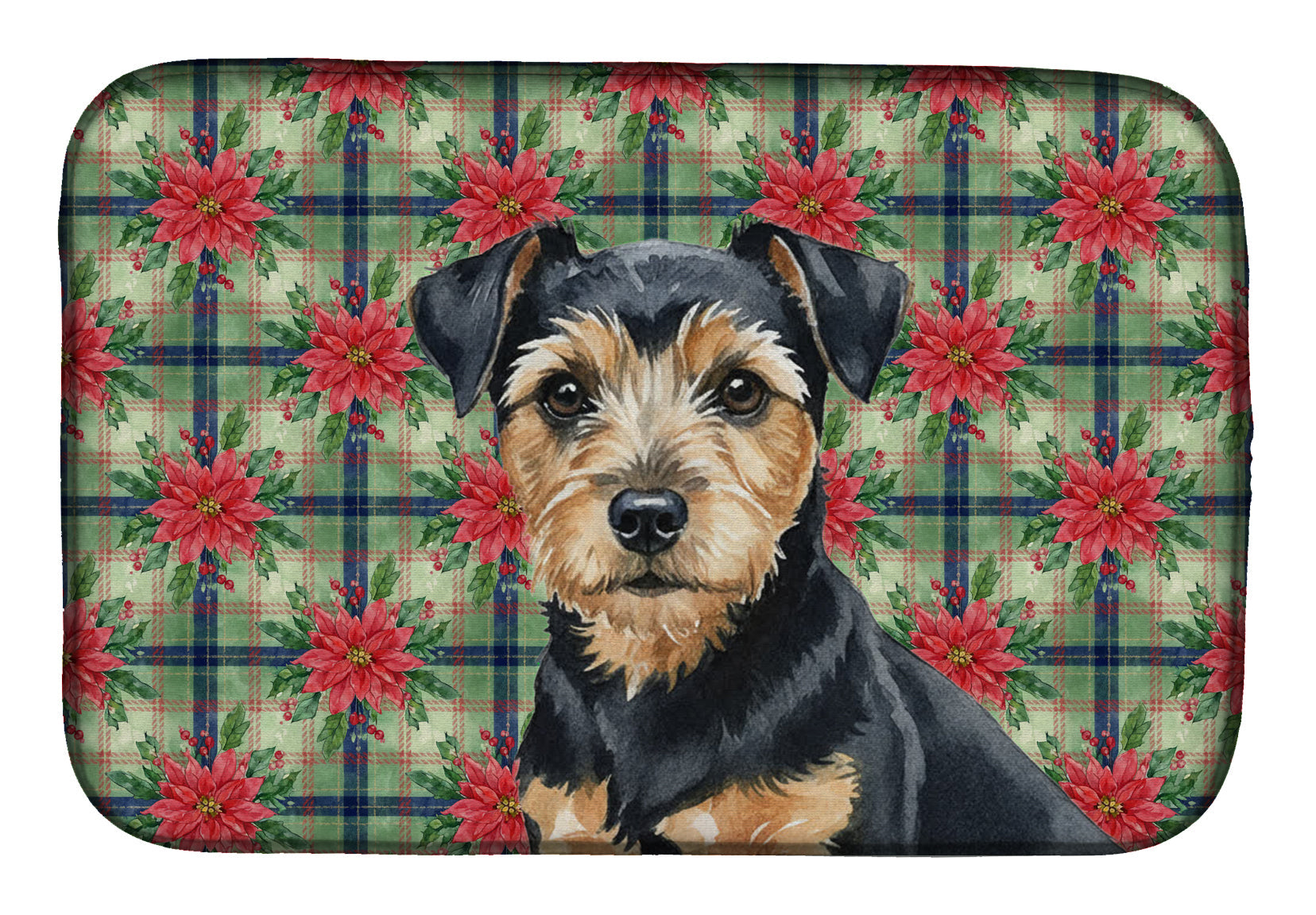 Black and Tan Norfolk Terrier Christmas PoinsettIas Dish Drying Mat Absorbent Dish Drying Mat Pad for Kitchen Counter Dish Drainer Mat for Countertop, 14 x 21", Multicolor