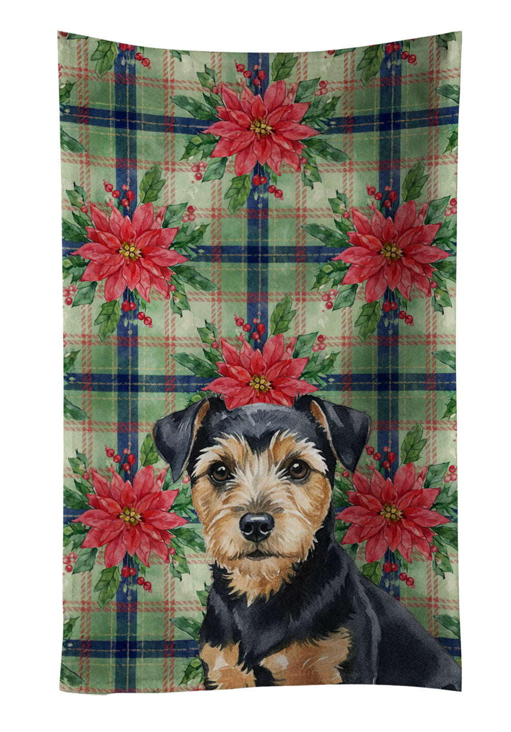 Black and Tan Norfolk Terrier Christmas PoinsettIas Kitchen Towel Velour Plush Front and Cotton Loop Back Machine Washable