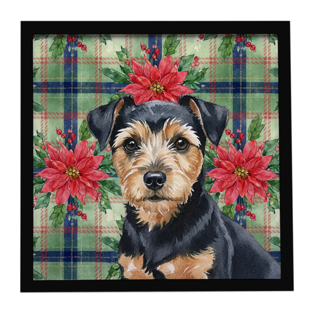 Black and Tan Norfolk Terrier Christmas PoinsettIas Framed Metal Print Bathroom, Kitchen, Office, Home Decor Wall Art Ready to Hang, Square, 8X8