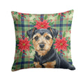 Black and Tan Norfolk Terrier Christmas PoinsettIas Decorative Throw Pillow 18x18 Indoor Outdoor Accent Cushion, Fabric Cover with Insert for Sofa, Bed, Porch & Living Room