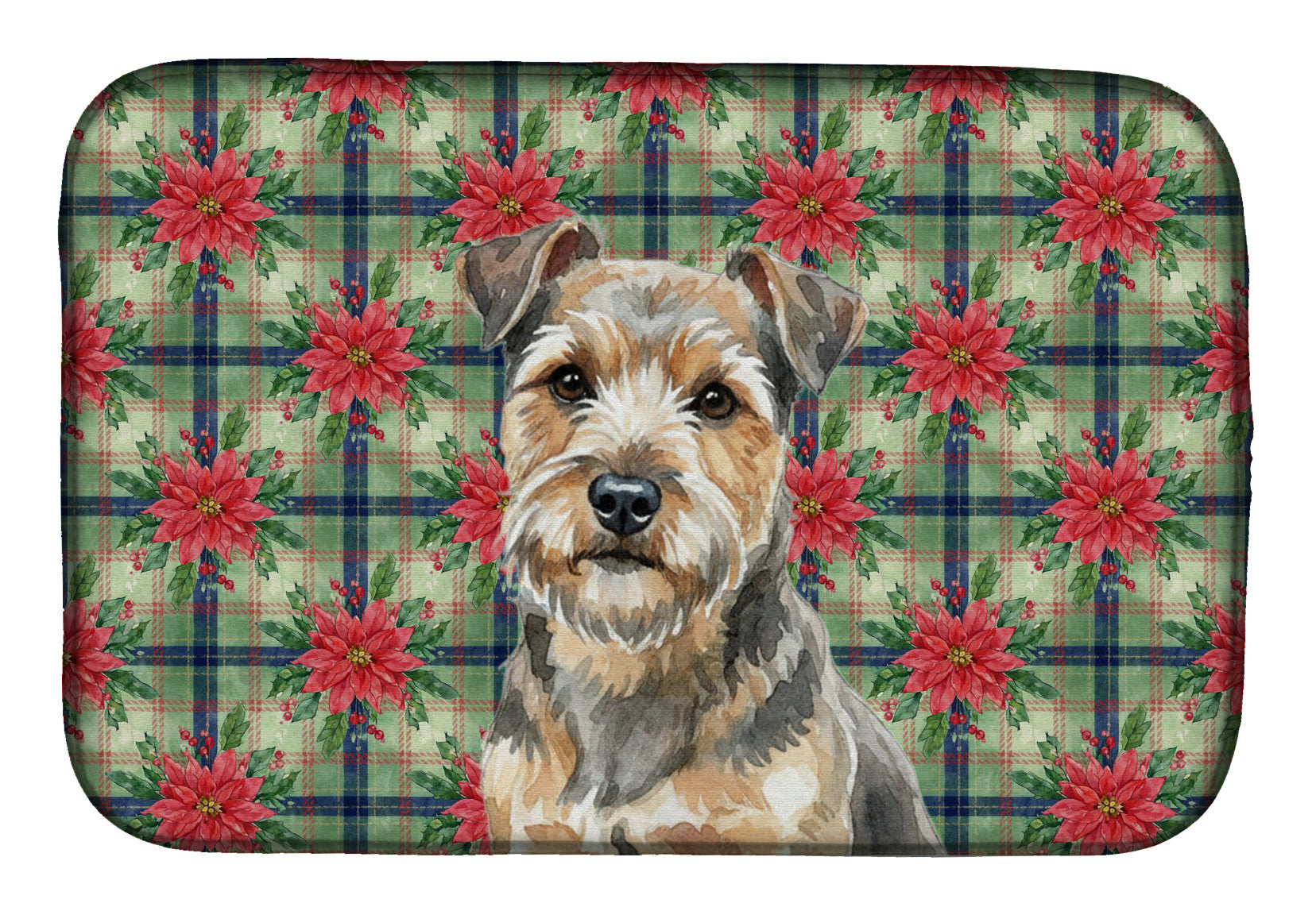 Grizzle and Tan Norfolk Terrier Christmas PoinsettIas Dish Drying Mat Absorbent Dish Drying Mat Pad for Kitchen Counter Dish Drainer Mat for Countertop, 14 x 21", Multicolor