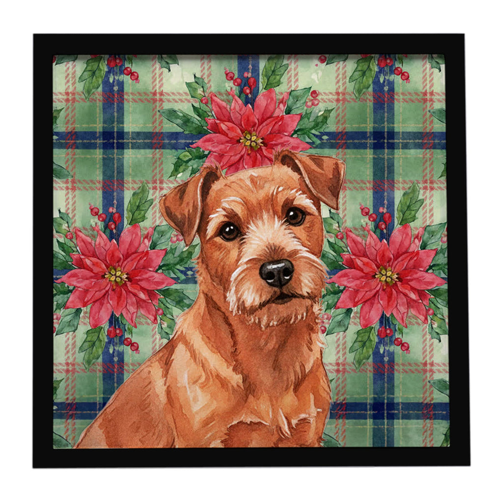 Red Norfolk Terrier Christmas PoinsettIas Framed Metal Print Bathroom, Kitchen, Office, Home Decor Wall Art Ready to Hang, Square, 8X8