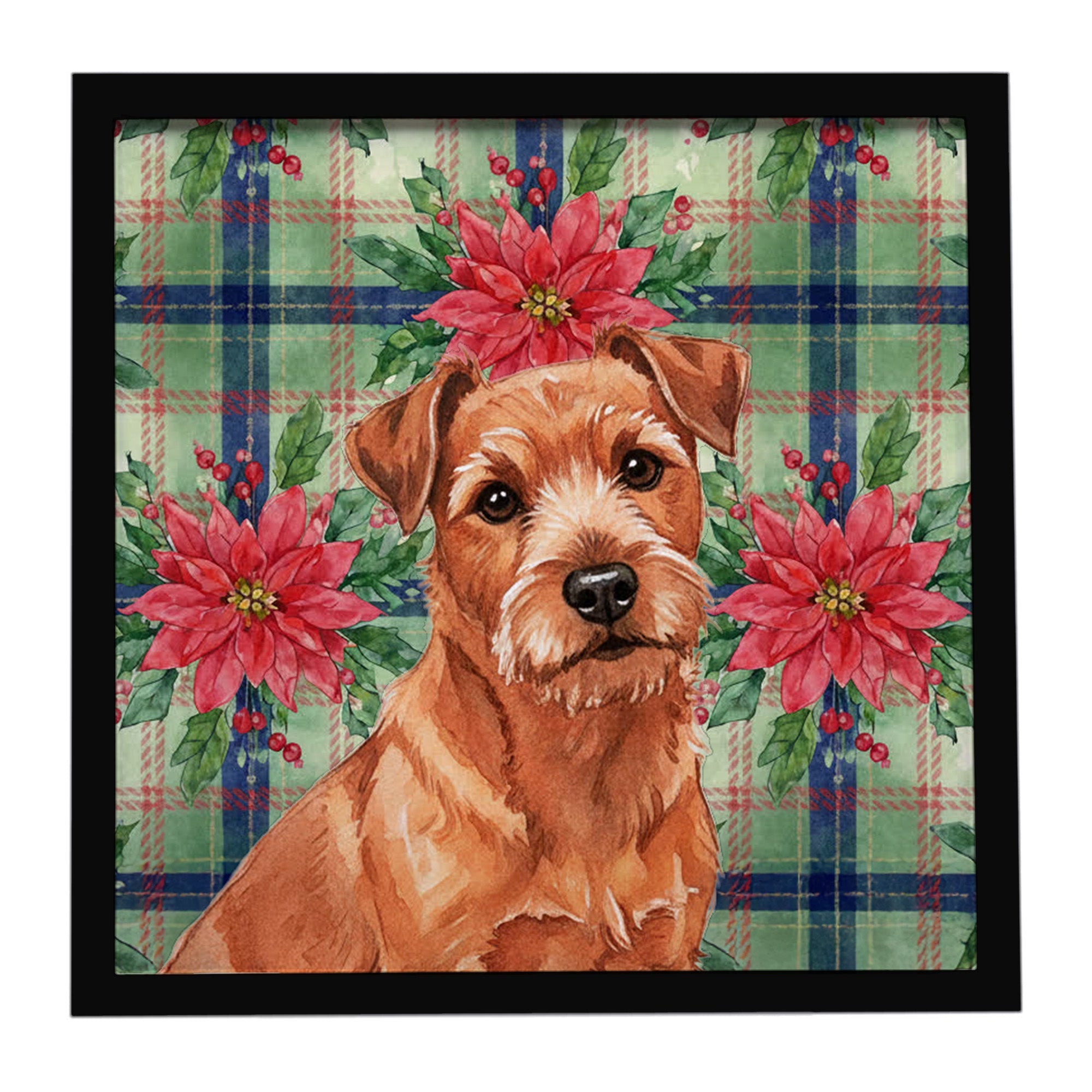 Red Norfolk Terrier Christmas PoinsettIas Framed Metal Print Bathroom, Kitchen, Office, Home Decor Wall Art Ready to Hang, Square, 8X8