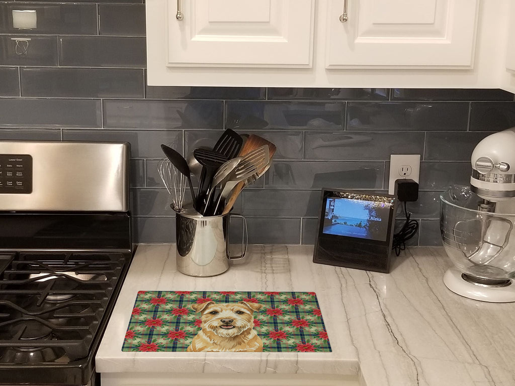 Wheaten Norfolk Terrier Christmas PoinsettIas Cutting Board Tempered Glass Kitchen Cutting Surface, Heat Resistant Chopping, Non-Slip Feet, Food Prep & Serving