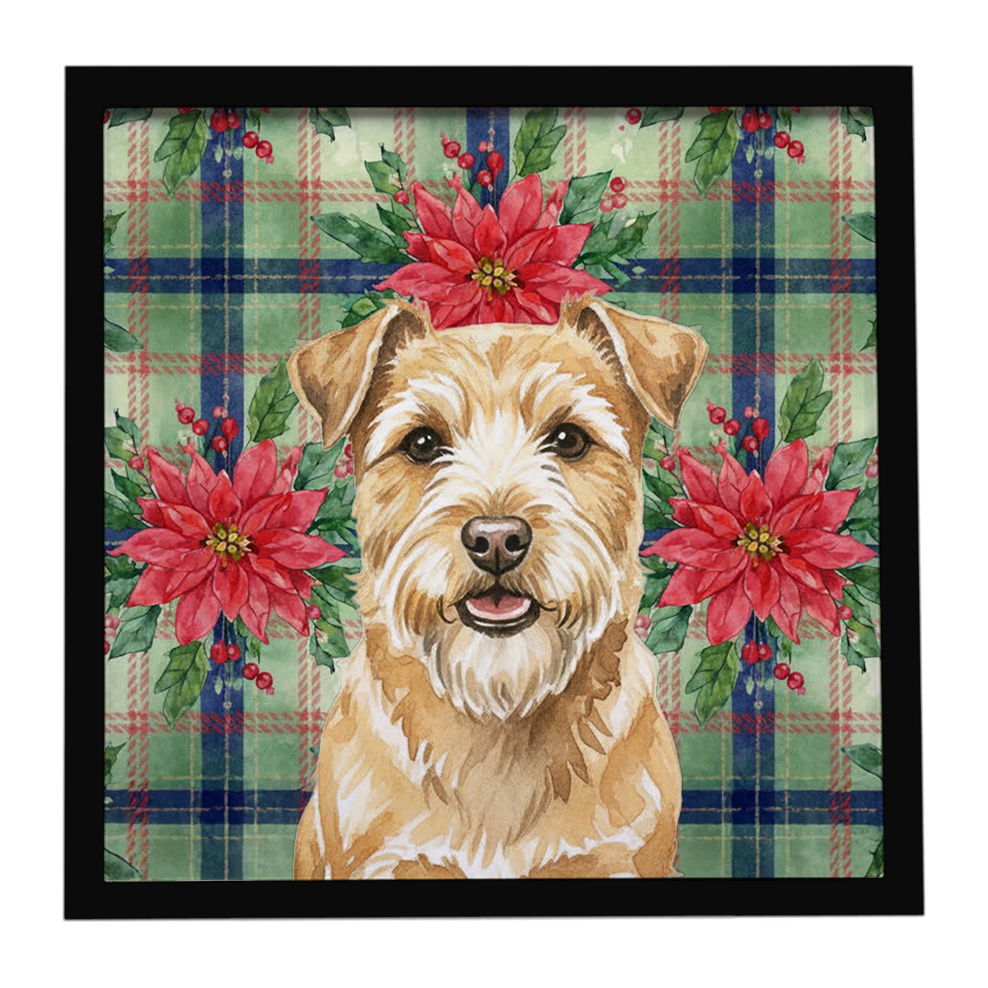 Wheaten Norfolk Terrier Christmas PoinsettIas Framed Metal Print Bathroom, Kitchen, Office, Home Decor Wall Art Ready to Hang, Square, 8X8