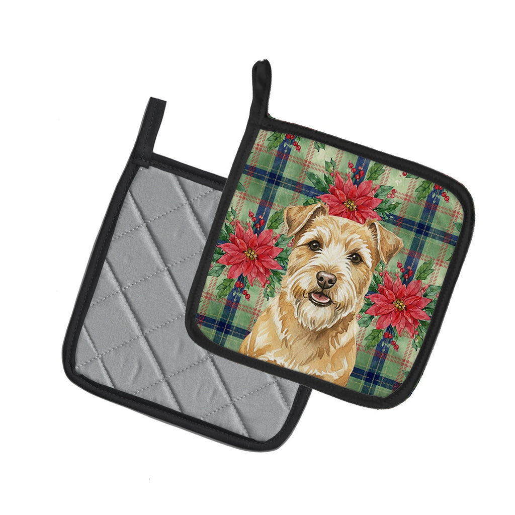 Wheaten Norfolk Terrier Christmas PoinsettIas Pot Holder Set of 2 Heat Resistant Quilted Hot Pads 7.5 x 7.5 Inch, Insulated Kitchen Trivets for Cooking & Baking
