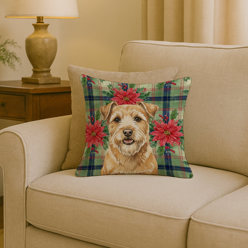 Wheaten Norfolk Terrier Christmas PoinsettIas Decorative Throw Pillow 18x18 Indoor Outdoor Accent Cushion, Fabric Cover with Insert for Sofa, Bed, Porch & Living Room