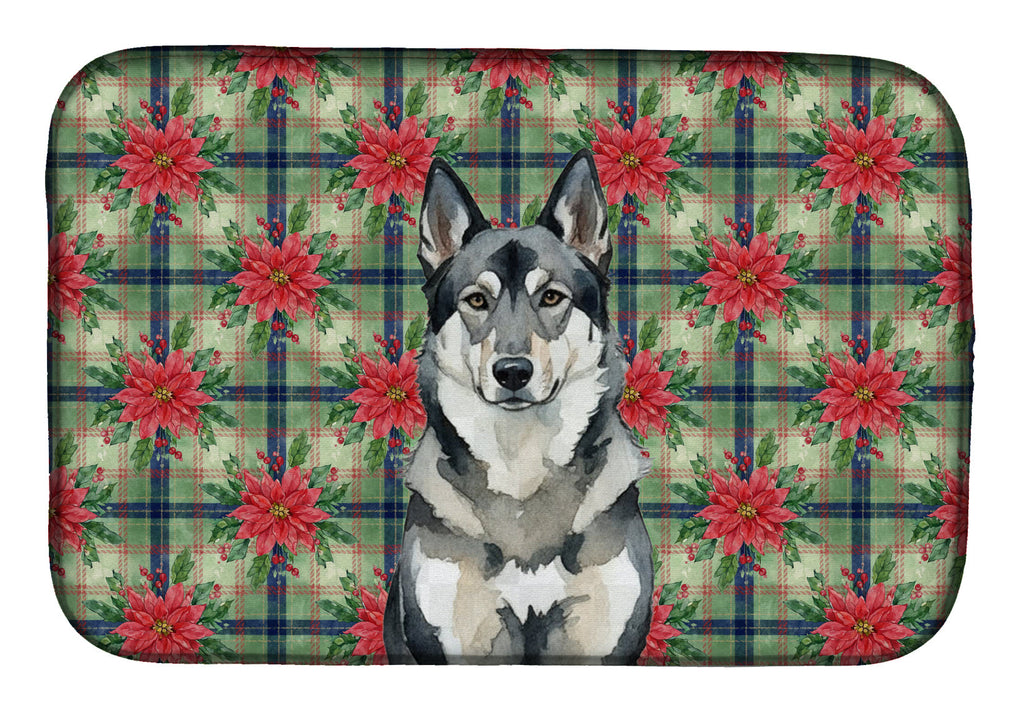 Norwegian Elkhound Christmas PoinsettIas Dish Drying Mat Absorbent Dish Drying Mat Pad for Kitchen Counter Dish Drainer Mat for Countertop, 14 x 21", Multicolor