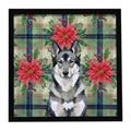 Norwegian Elkhound Christmas PoinsettIas Framed Metal Print Bathroom, Kitchen, Office, Home Decor Wall Art Ready to Hang, Square, 8X8
