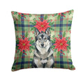 Norwegian Elkhound Christmas PoinsettIas Decorative Throw Pillow 18x18 Indoor Outdoor Accent Cushion, Fabric Cover with Insert for Sofa, Bed, Porch & Living Room