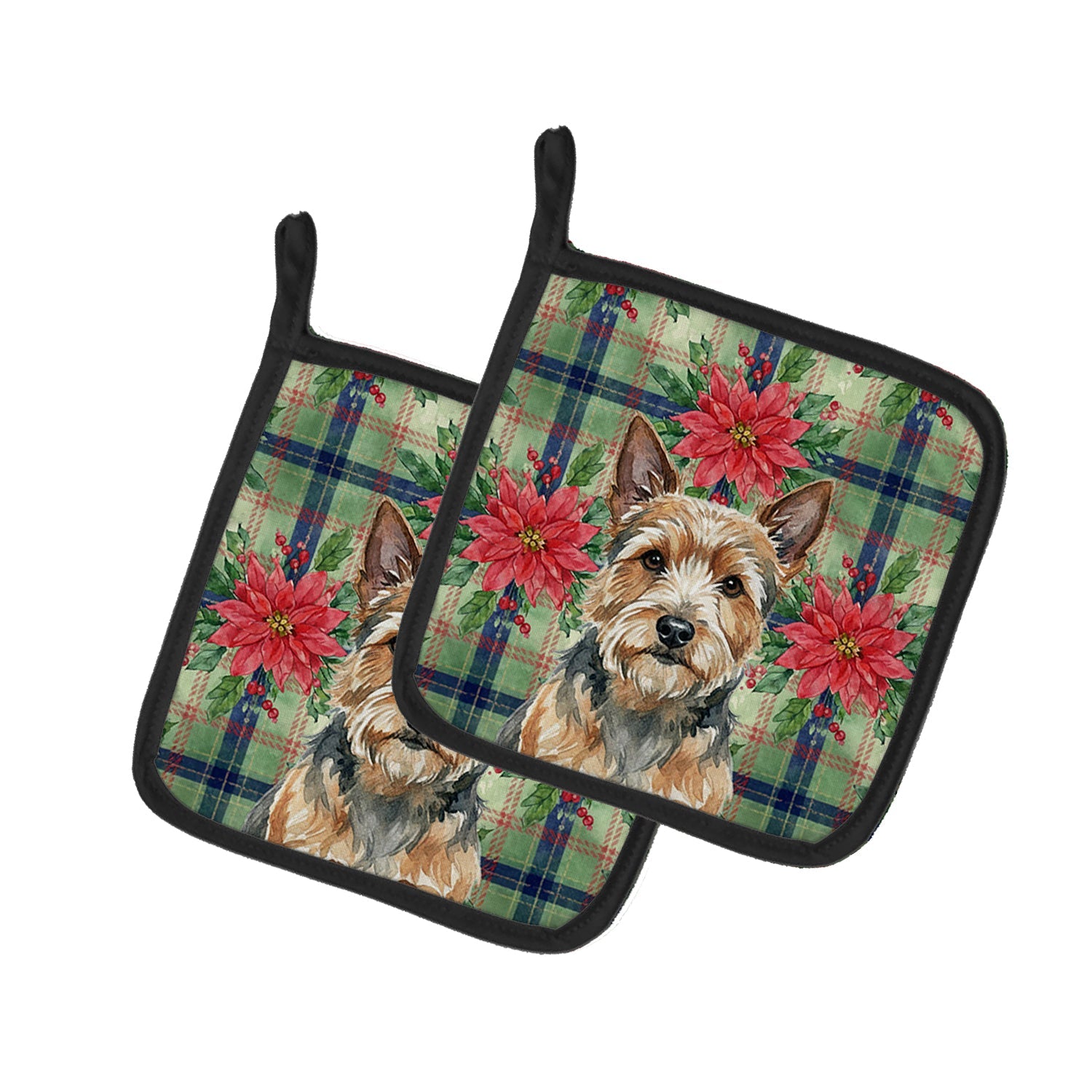 Norwich Terrier Christmas PoinsettIas Pot Holder Set of 2 Heat Resistant Quilted Hot Pads 7.5 x 7.5 Inch, Insulated Kitchen Trivets for Cooking & Baking