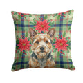 Norwich Terrier Christmas PoinsettIas Decorative Throw Pillow 14x14 Indoor Outdoor Accent Cushion, Fabric Cover with Insert for Sofa, Bed, Porch & Living Room