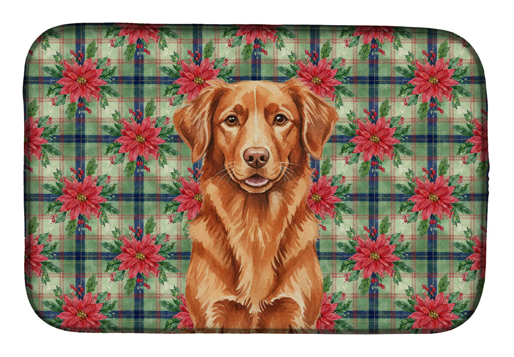 Copper Nova Scotia Duck Tolling Retriever Christmas PoinsettIas Dish Drying Mat Absorbent Dish Drying Mat Pad for Kitchen Counter Dish Drainer Mat for Countertop, 14 x 21", Multicolor