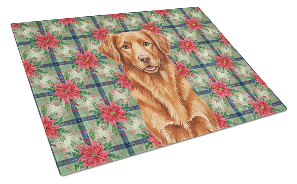 Copper Nova Scotia Duck Tolling Retriever Christmas PoinsettIas Cutting Board Tempered Glass Kitchen Cutting Surface, Heat Resistant Chopping, Non-Slip Feet, Food Prep & Serving