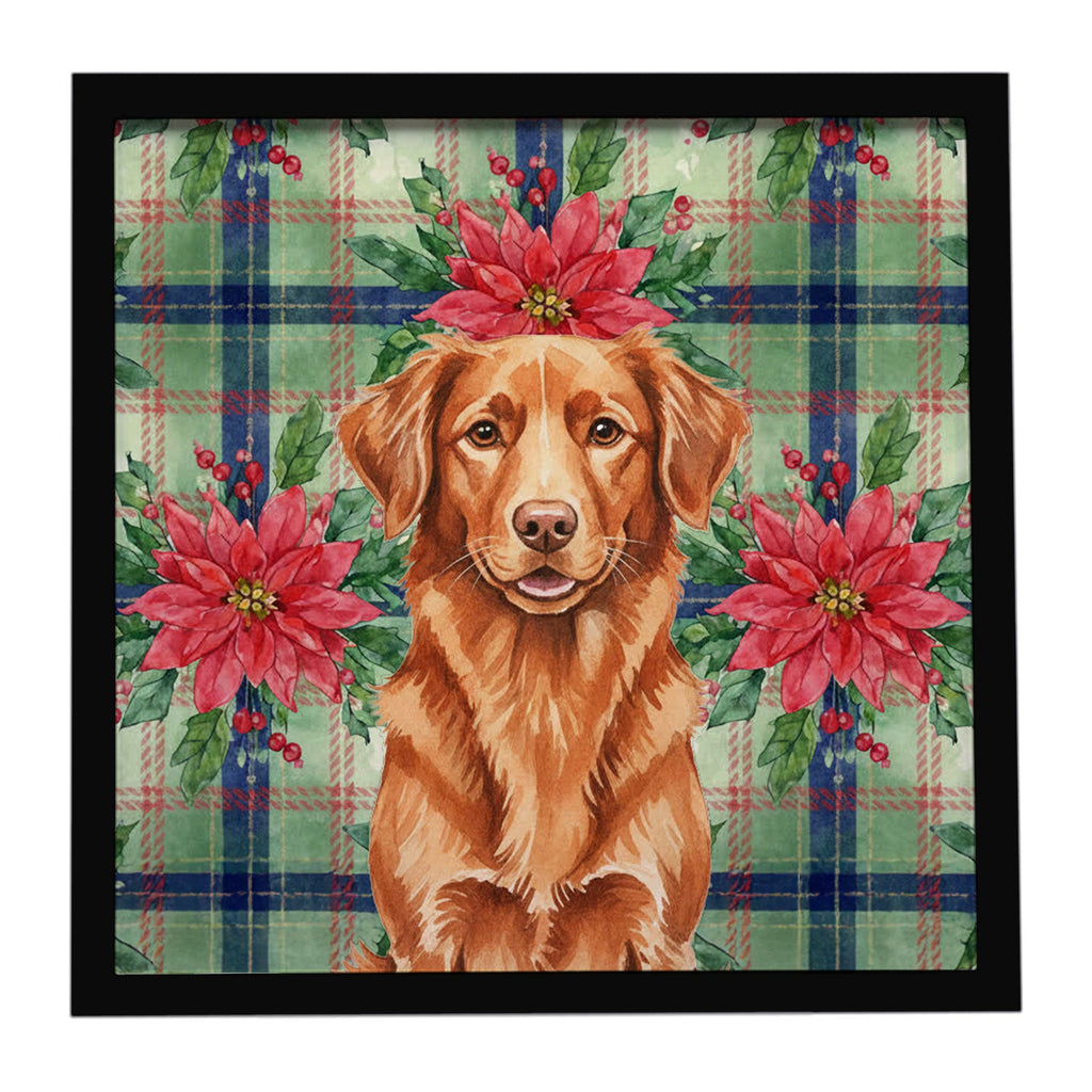 Copper Nova Scotia Duck Tolling Retriever Christmas PoinsettIas Framed Metal Print Bathroom, Kitchen, Office, Home Decor Wall Art Ready to Hang, Square, 8X8