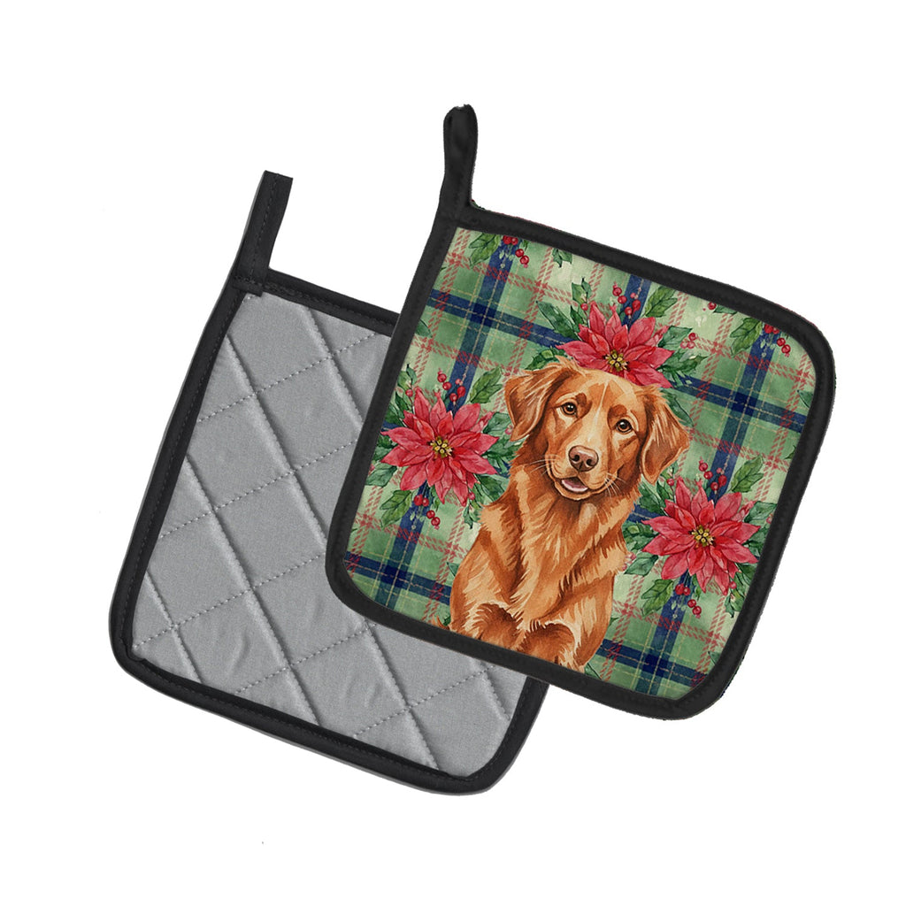 Copper Nova Scotia Duck Tolling Retriever Christmas PoinsettIas Pot Holder Set of 2 Heat Resistant Quilted Hot Pads 7.5 x 7.5 Inch, Insulated Kitchen Trivets for Cooking & Baking