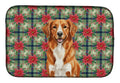 Orange Nova Scotia Duck Tolling Retriever Christmas PoinsettIas Dish Drying Mat Absorbent Dish Drying Mat Pad for Kitchen Counter Dish Drainer Mat for Countertop, 14 x 21", Multicolor