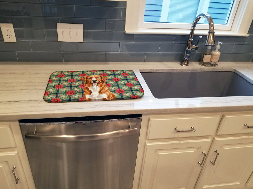 Orange Nova Scotia Duck Tolling Retriever Christmas PoinsettIas Dish Drying Mat Absorbent Dish Drying Mat Pad for Kitchen Counter Dish Drainer Mat for Countertop, 14 x 21", Multicolor