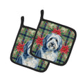 Blue and White Old English Sheepdog Christmas PoinsettIas Pot Holder Set of 2 Heat Resistant Quilted Hot Pads 7.5 x 7.5 Inch, Insulated Kitchen Trivets for Cooking & Baking