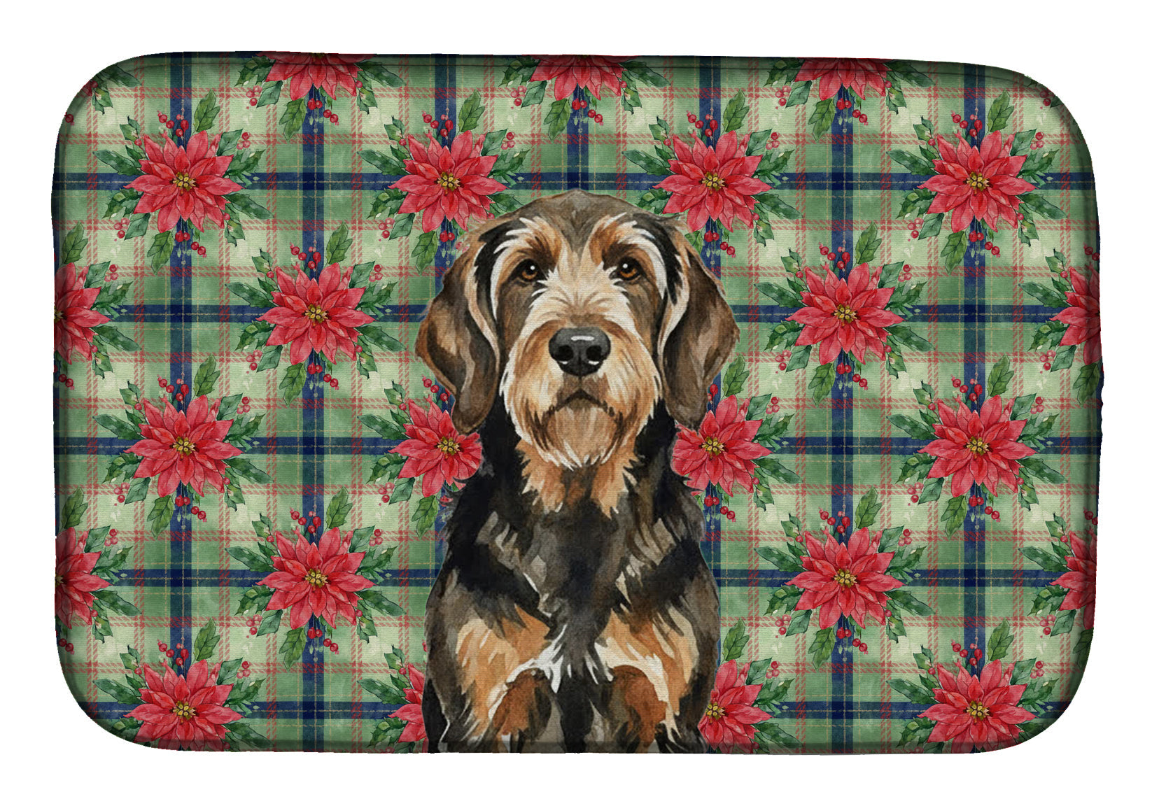 Black and Tan Otterhound Christmas PoinsettIas Dish Drying Mat Absorbent Dish Drying Mat Pad for Kitchen Counter Dish Drainer Mat for Countertop, 14 x 21", Multicolor