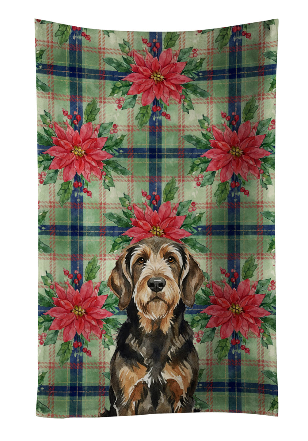Black and Tan Otterhound Christmas PoinsettIas Kitchen Towel Velour Plush Front and Cotton Loop Back Machine Washable