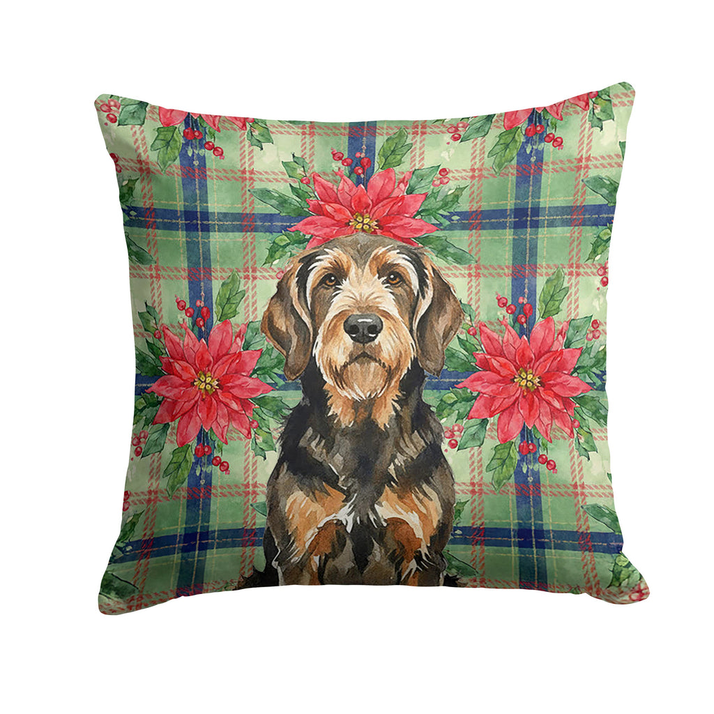 Black and Tan Otterhound Christmas PoinsettIas Decorative Throw Pillow 14x14 Indoor Outdoor Accent Cushion, Fabric Cover with Insert for Sofa, Bed, Porch & Living Room
