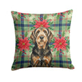 Black and Tan Otterhound Christmas PoinsettIas Decorative Throw Pillow 18x18 Indoor Outdoor Accent Cushion, Fabric Cover with Insert for Sofa, Bed, Porch & Living Room