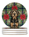 Black and Tan Otterhound Christmas PoinsettIas Large Sandstone Coasters Pack of 4 Absorbent Round Coasters Decor Gifts for Men or Women, 4 in, Multicolor