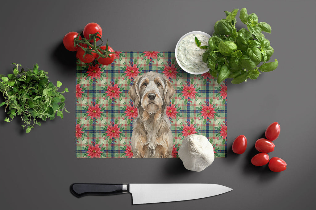 Grizzle and Tan Otterhound Christmas PoinsettIas Cutting Board Tempered Glass Kitchen Cutting Surface, Heat Resistant Chopping, Non-Slip Feet, Food Prep & Serving