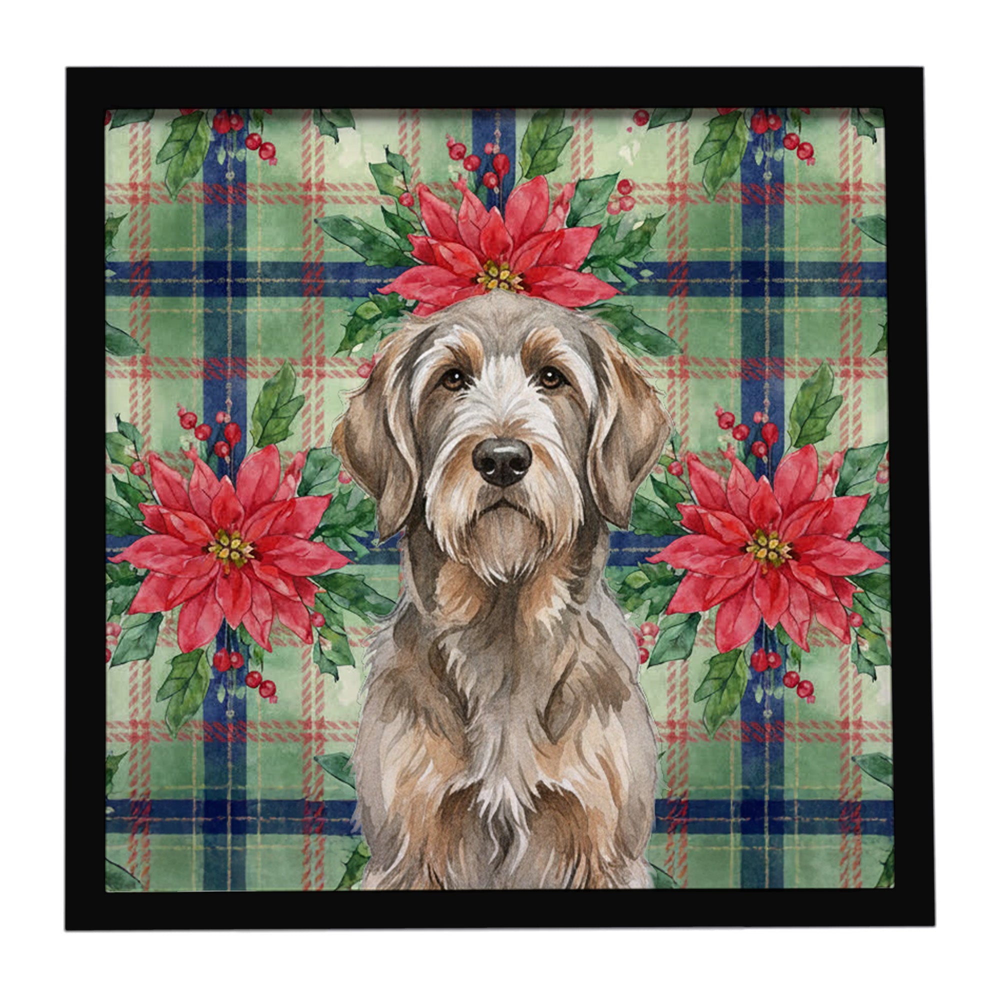 Grizzle and Tan Otterhound Christmas PoinsettIas Framed Metal Print Bathroom, Kitchen, Office, Home Decor Wall Art Ready to Hang, Square, 8X8