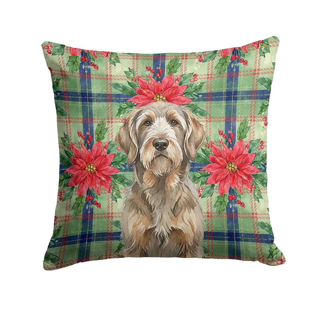 Grizzle and Tan Otterhound Christmas PoinsettIas Decorative Throw Pillow 14x14 Indoor Outdoor Accent Cushion, Fabric Cover with Insert for Sofa, Bed, Porch & Living Room