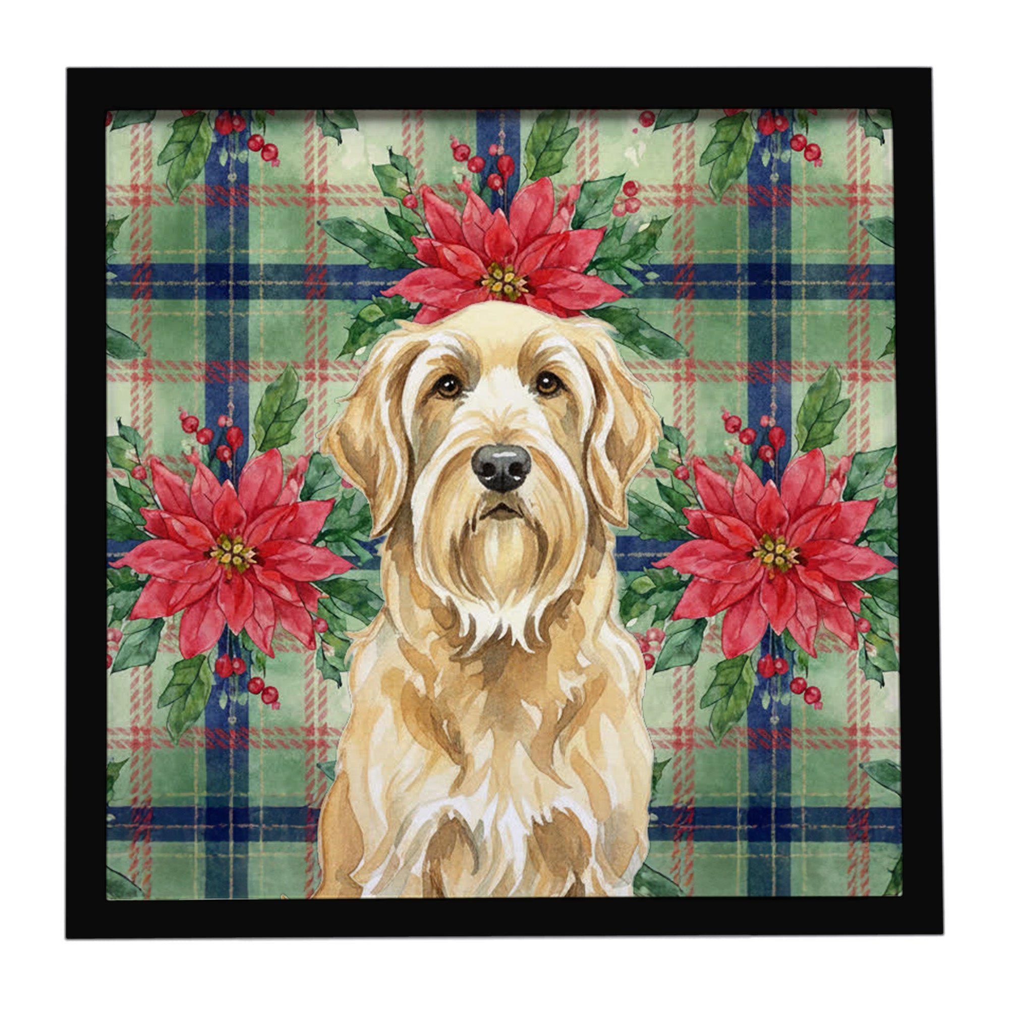 Wheaten and Tan Otterhound Christmas PoinsettIas Framed Metal Print Bathroom, Kitchen, Office, Home Decor Wall Art Ready to Hang, Square, 8X8