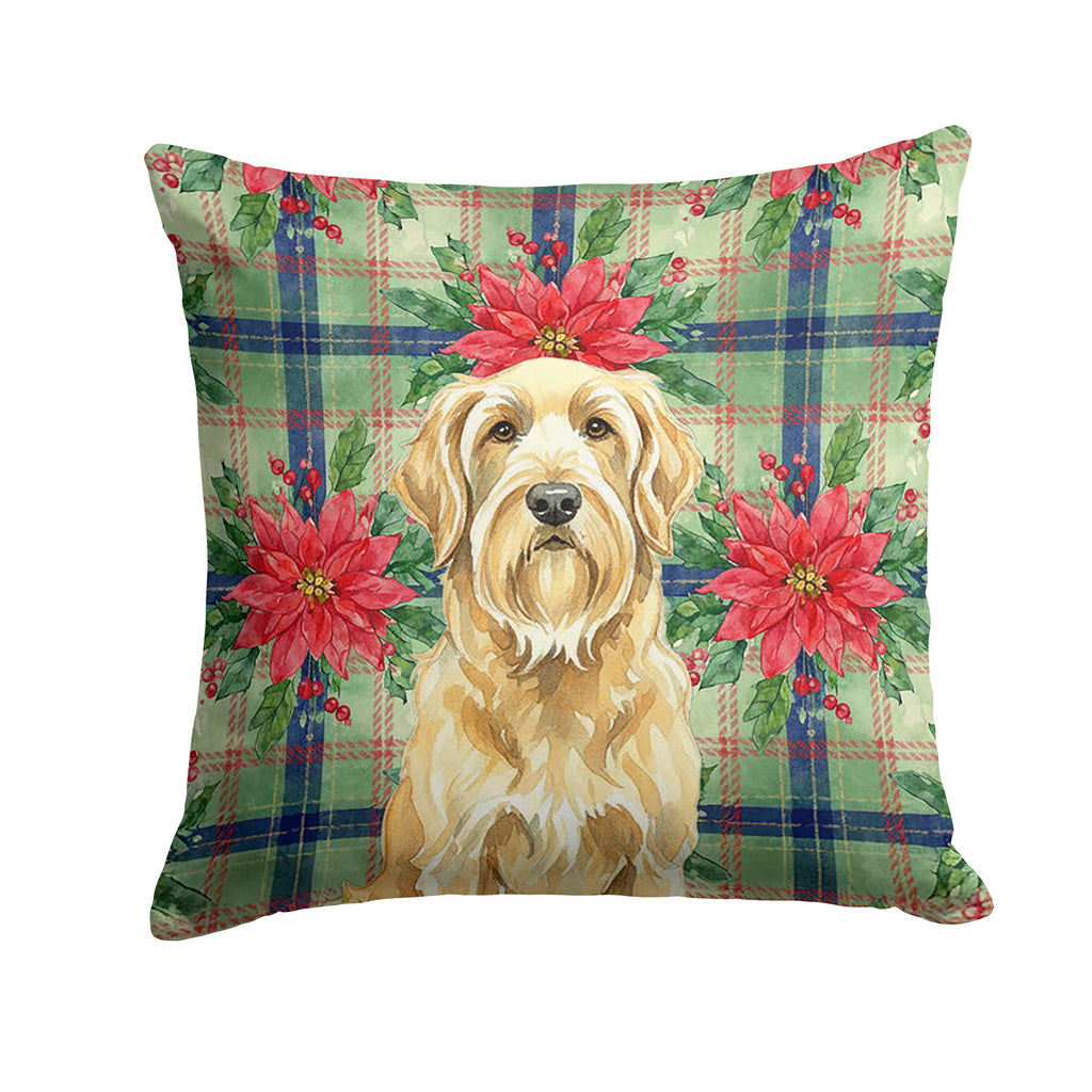 Wheaten and Tan Otterhound Christmas PoinsettIas Decorative Throw Pillow 14x14 Indoor Outdoor Accent Cushion, Fabric Cover with Insert for Sofa, Bed, Porch & Living Room